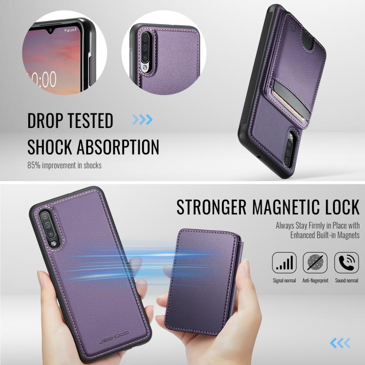 For Samsung Galaxy A50 JEEHOOD J10 Flip Card Bag MagSafe Split RFID Leather Phone Case