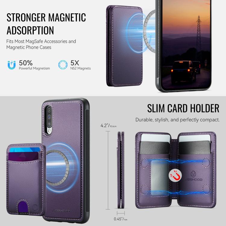 For Samsung Galaxy A50 JEEHOOD J10 Flip Card Bag MagSafe Split RFID Leather Phone Case