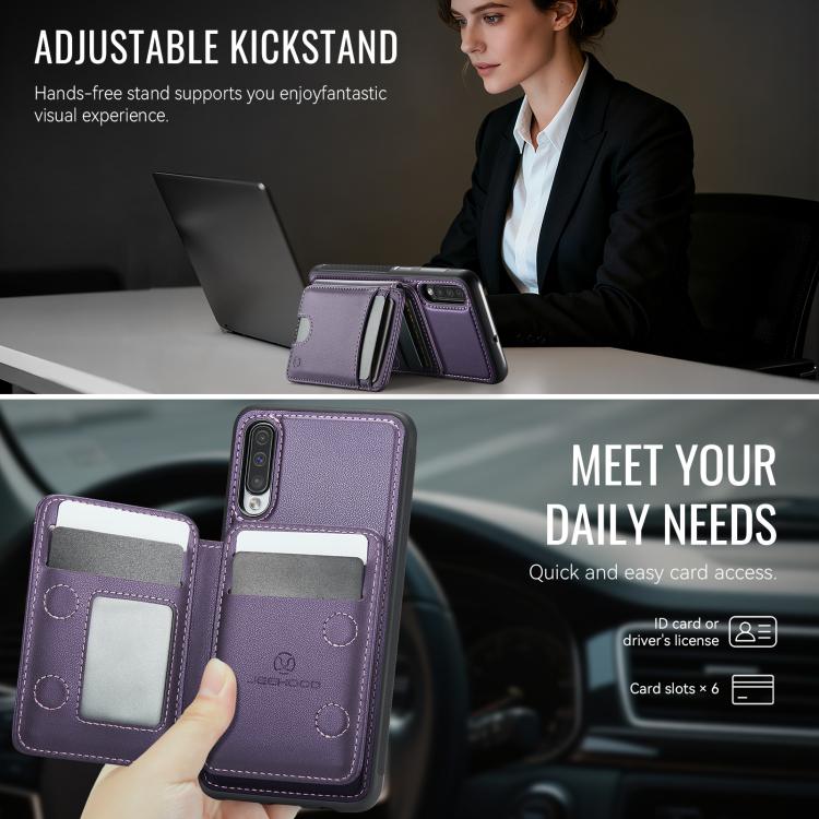 For Samsung Galaxy A50 JEEHOOD J10 Flip Card Bag MagSafe Split RFID Leather Phone Case