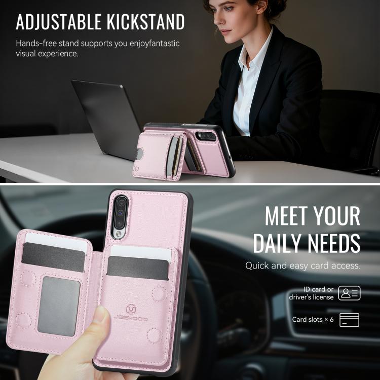 For Samsung Galaxy A50 JEEHOOD J10 Flip Card Bag MagSafe Split RFID Leather Phone Case