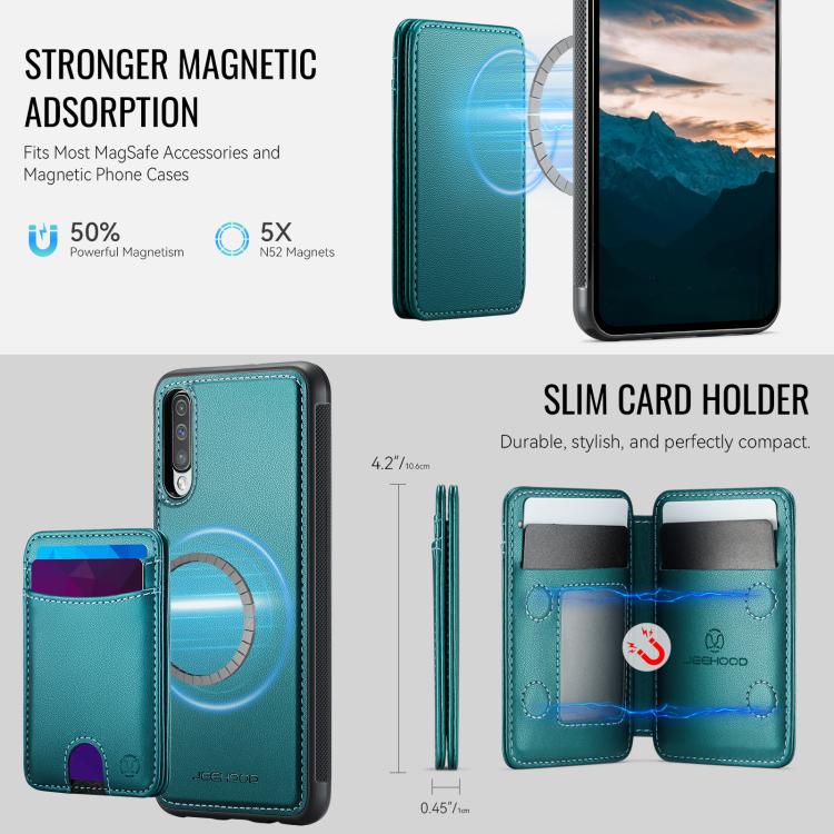 For Samsung Galaxy A50 JEEHOOD J10 Flip Card Bag MagSafe Split RFID Leather Phone Case