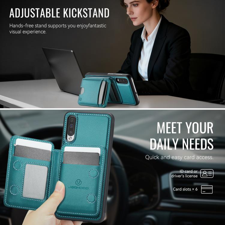 For Samsung Galaxy A50 JEEHOOD J10 Flip Card Bag MagSafe Split RFID Leather Phone Case