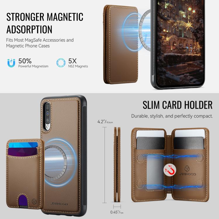 For Samsung Galaxy A50 JEEHOOD J10 Flip Card Bag MagSafe Split RFID Leather Phone Case