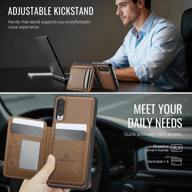 For Samsung Galaxy A50 JEEHOOD J10 Flip Card Bag MagSafe Split RFID Leather Phone Case