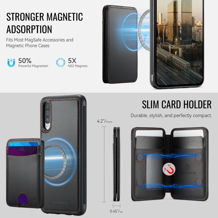 For Samsung Galaxy A50 JEEHOOD J10 Flip Card Bag MagSafe Split RFID Leather Phone Case