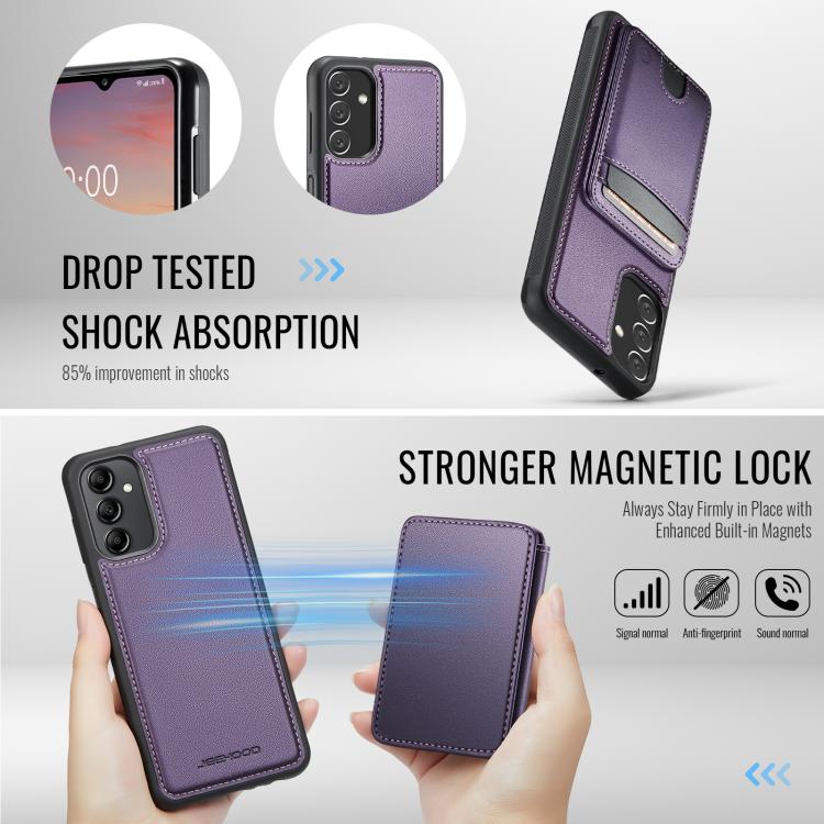 For Samsung Galaxy A14 5G / 4G / M44 5G JEEHOOD J10 Flip Card Bag MagSafe Split RFID Leather Phone Case