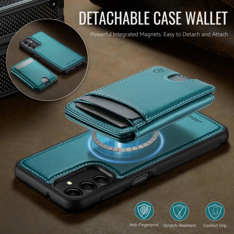 For Samsung Galaxy A14 5G / 4G / M44 5G JEEHOOD J10 Flip Card Bag MagSafe Split RFID Leather Phone Case