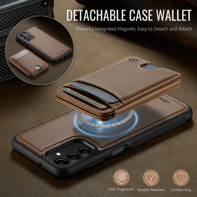 For Samsung Galaxy A14 5G / 4G / M44 5G JEEHOOD J10 Flip Card Bag MagSafe Split RFID Leather Phone Case