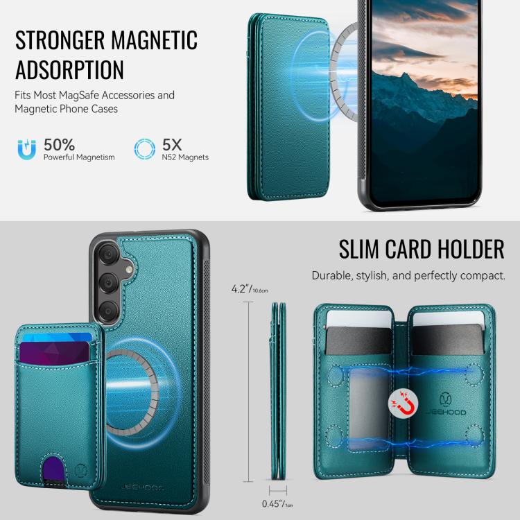 For Samsung Galaxy A15 5G / 4G JEEHOOD J10 Flip Card Bag MagSafe Split RFID Leather Phone Case