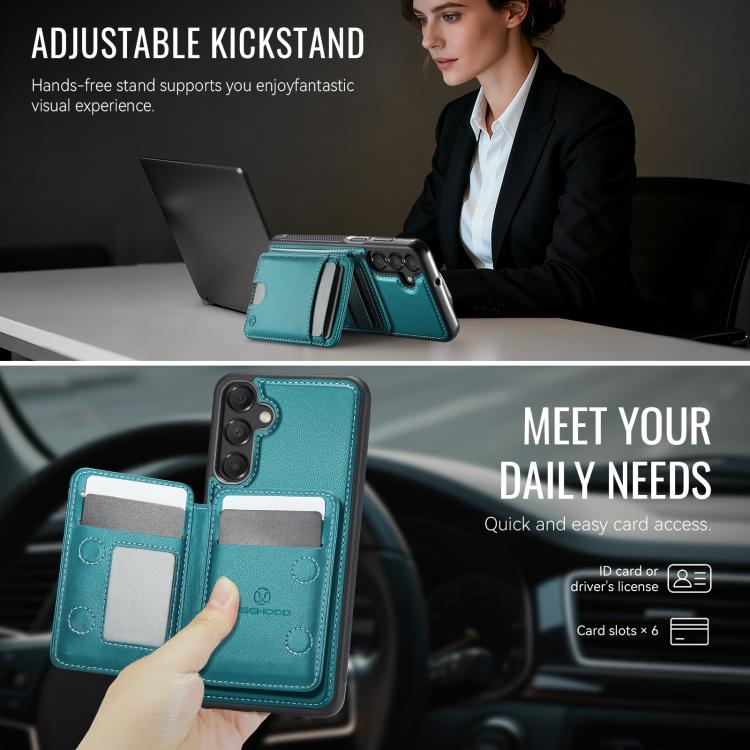 For Samsung Galaxy A25 5G / 4G JEEHOOD J10 Flip Card Bag MagSafe Split RFID Leather Phone Case