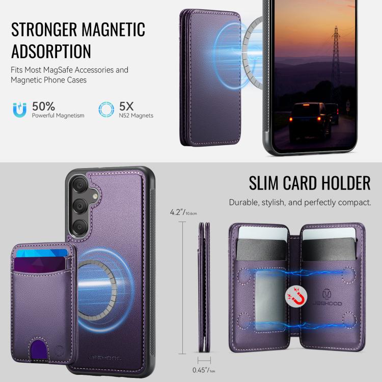 For Samsung Galaxy A55 5G JEEHOOD J10 Flip Card Bag MagSafe Split RFID Leather Phone Case