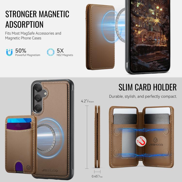 For Samsung Galaxy A55 5G JEEHOOD J10 Flip Card Bag MagSafe Split RFID Leather Phone Case