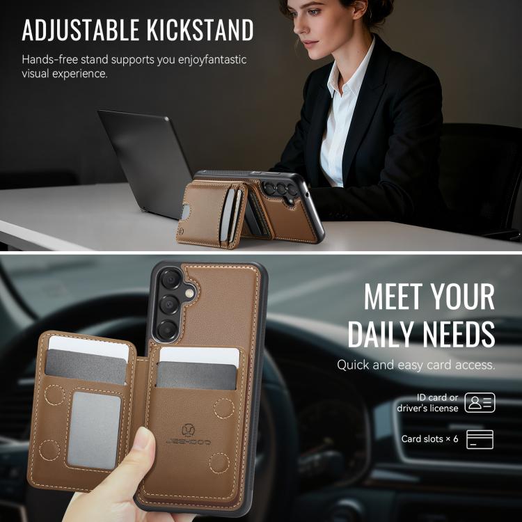 For Samsung Galaxy A55 5G JEEHOOD J10 Flip Card Bag MagSafe Split RFID Leather Phone Case