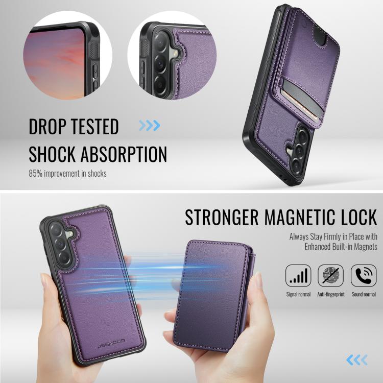For Samsung Galaxy A57 5G JEEHOOD J10 Flip Card Bag MagSafe Split RFID Leather Phone Case
