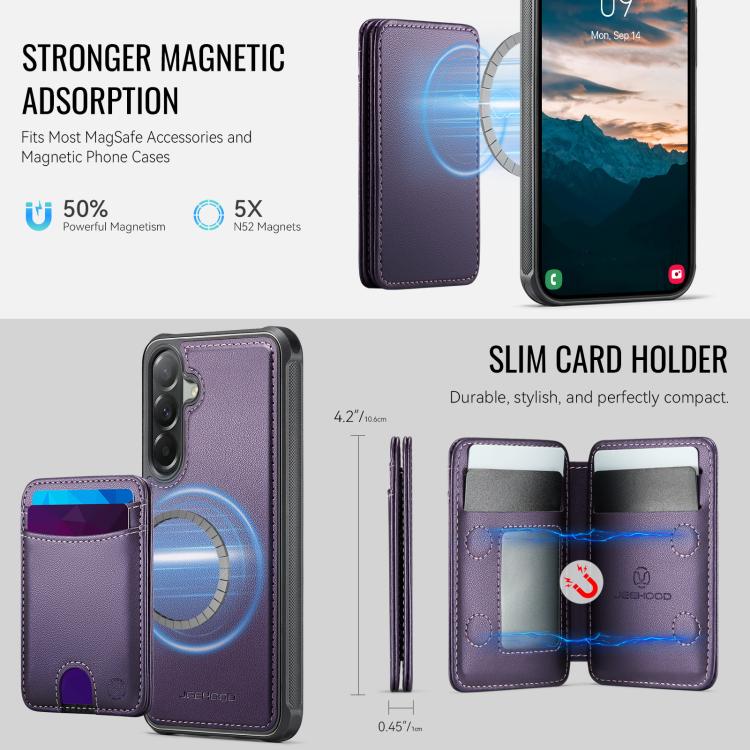 For Samsung Galaxy A57 5G JEEHOOD J10 Flip Card Bag MagSafe Split RFID Leather Phone Case