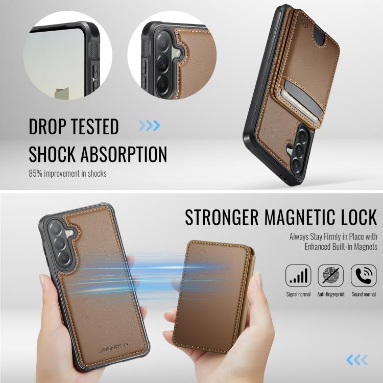 For Samsung Galaxy A57 5G JEEHOOD J10 Flip Card Bag MagSafe Split RFID Leather Phone Case