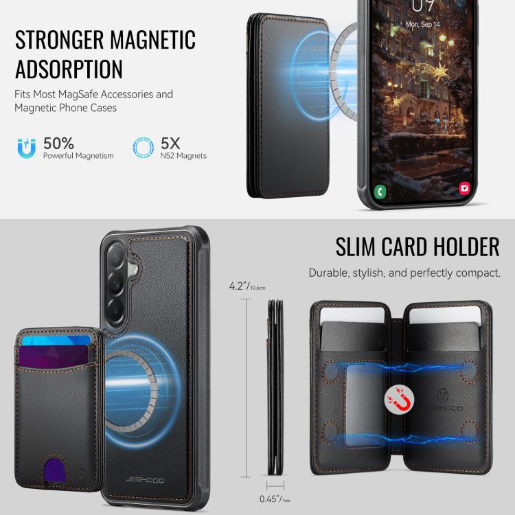 For Samsung Galaxy A57 5G JEEHOOD J10 Flip Card Bag MagSafe Split RFID Leather Phone Case