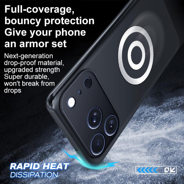 For iPhone 17 Pro Graphene Brass Thermal Grease Cooling Frosted Magnetic Phone Case - Black