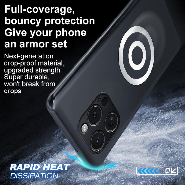 For iPhone 16 Pro Graphene Brass Thermal Grease Cooling Frosted Magnetic Phone Case - Black