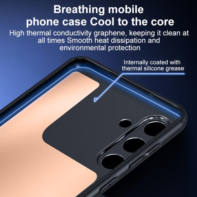 For iPhone 16 Graphene Brass Thermal Grease Cooling Frosted Magnetic Phone Case - Black