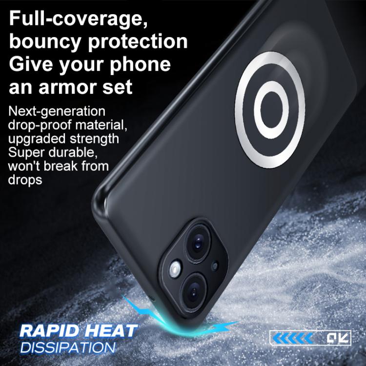 For iPhone 15 Graphene Brass Thermal Grease Cooling Frosted Magnetic Phone Case - Black