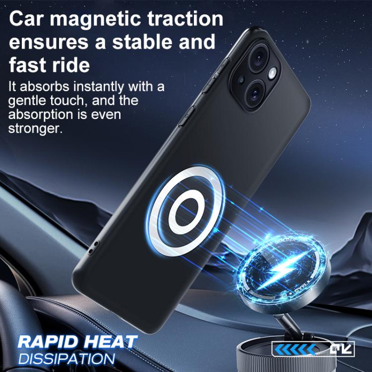 For iPhone 15 Graphene Brass Thermal Grease Cooling Frosted Magnetic Phone Case - Black