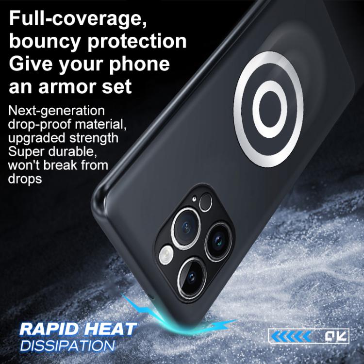 For iPhone 14 Pro Graphene Brass Thermal Grease Cooling Frosted Magnetic Phone Case - Black
