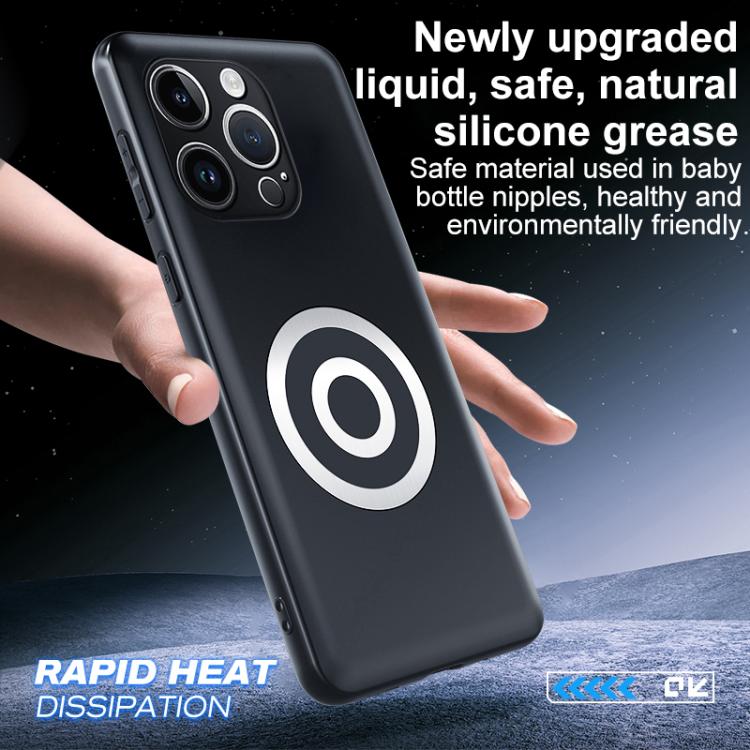 For iPhone 14 Pro Max Graphene Brass Thermal Grease Cooling Frosted Magnetic Phone Case - Black