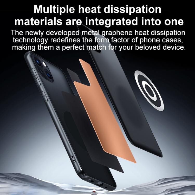 For iPhone 13 Pro Max Graphene Brass Thermal Grease Cooling Frosted Magnetic Phone Case - Black