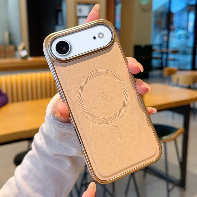 For iPhone Air Electroplated PC Side Vegan Leather-Texture MagSafe Phone Case