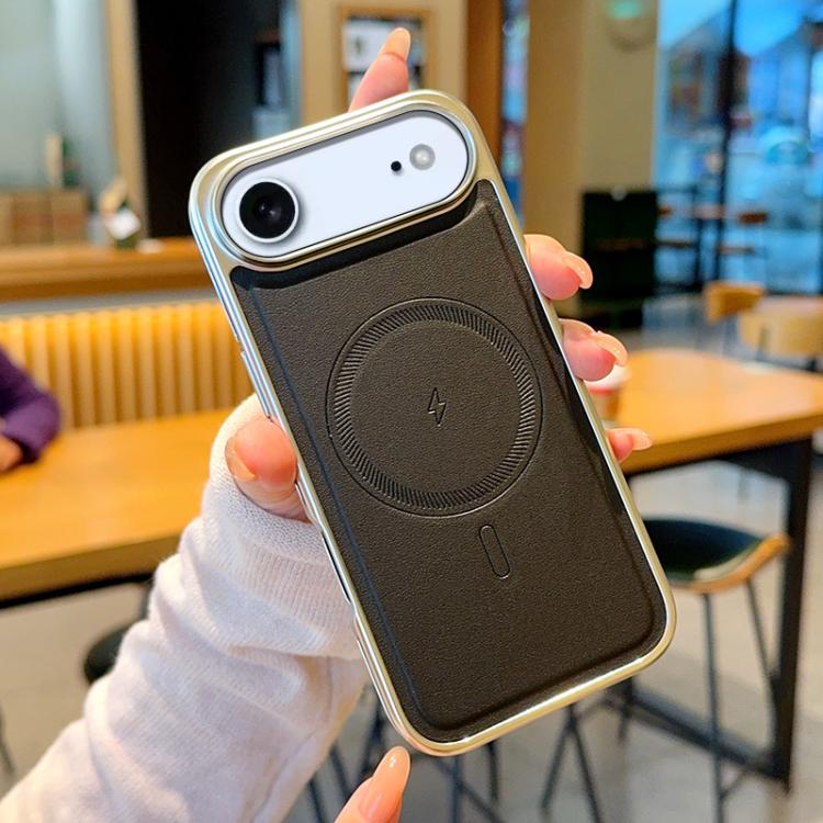 For iPhone Air Electroplated PC Side Vegan Leather-Texture MagSafe Phone Case
