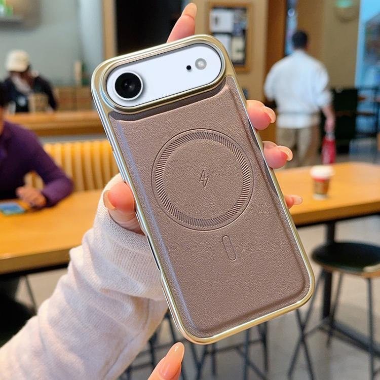 For iPhone Air Electroplated PC Side Vegan Leather-Texture MagSafe Phone Case