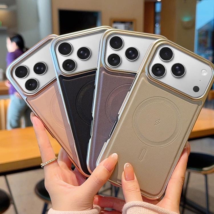 For iPhone 17 Pro Electroplated PC Side Vegan Leather-Texture MagSafe Phone Case