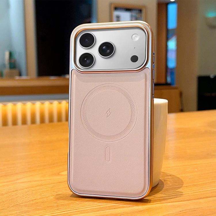 For iPhone 17 Pro Electroplated PC Side Vegan Leather-Texture MagSafe Phone Case