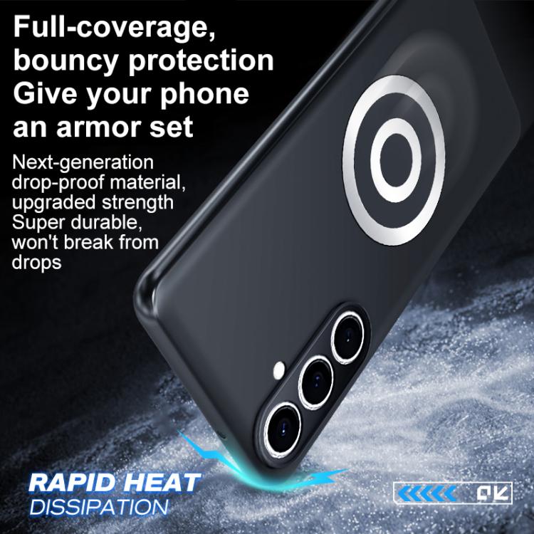 For Samsung Galaxy S24+ 5G Graphene Brass Thermal Grease Cooling Frosted Magnetic Phone Case - Black