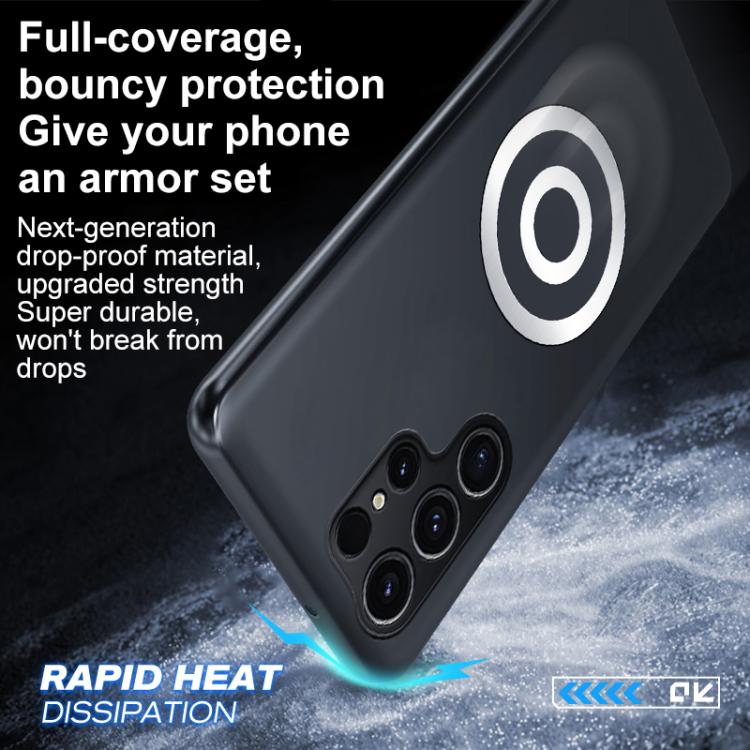 For Samsung Galaxy S23 Ultra 5G Graphene Brass Thermal Grease Cooling Frosted Magnetic Phone Case - Black