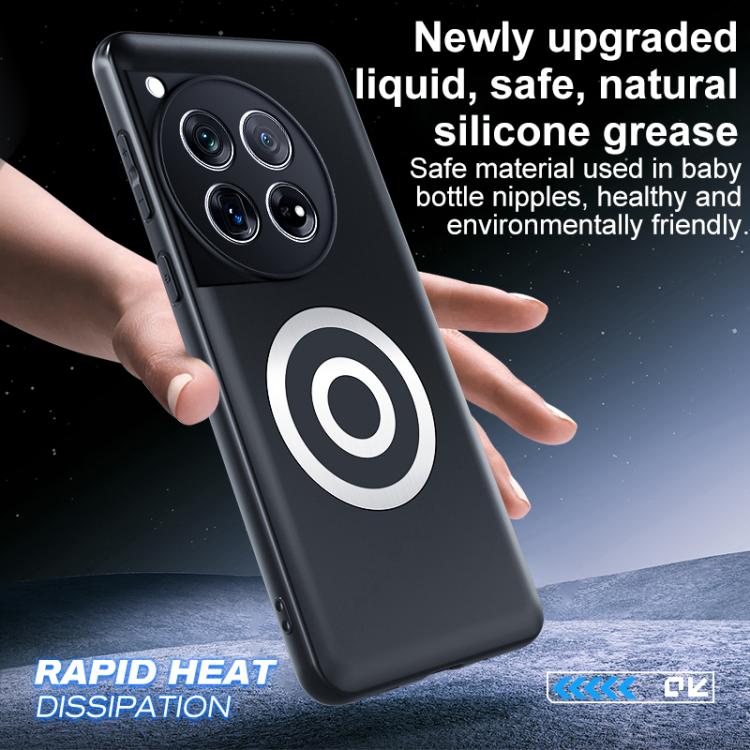 For OnePlus 12 Graphene Brass Thermal Grease Cooling Frosted Magnetic Phone Case - Black