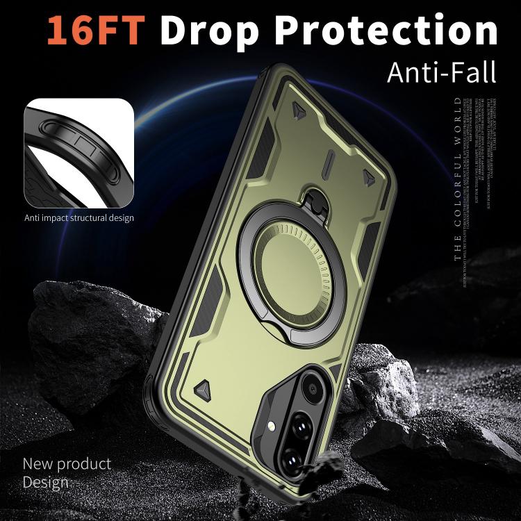 For Samsung Galaxy M16 / F16 5G PC Hybrid TPU Armor MagSafe Ring Holder Phone Case