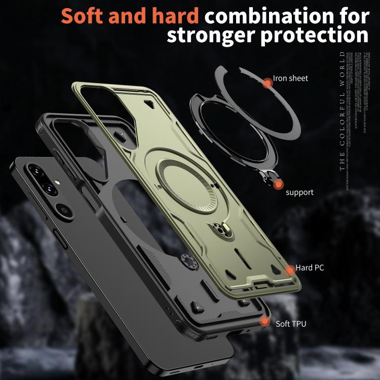 For Samsung Galaxy M16 / F16 5G PC Hybrid TPU Armor MagSafe Ring Holder Phone Case