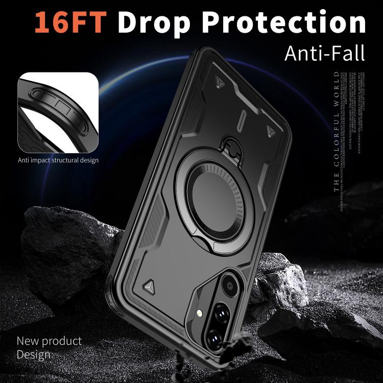 For Samsung Galaxy M16 / F16 5G PC Hybrid TPU Armor MagSafe Ring Holder Phone Case