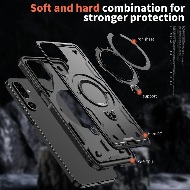 For Samsung Galaxy M16 / F16 5G PC Hybrid TPU Armor MagSafe Ring Holder Phone Case