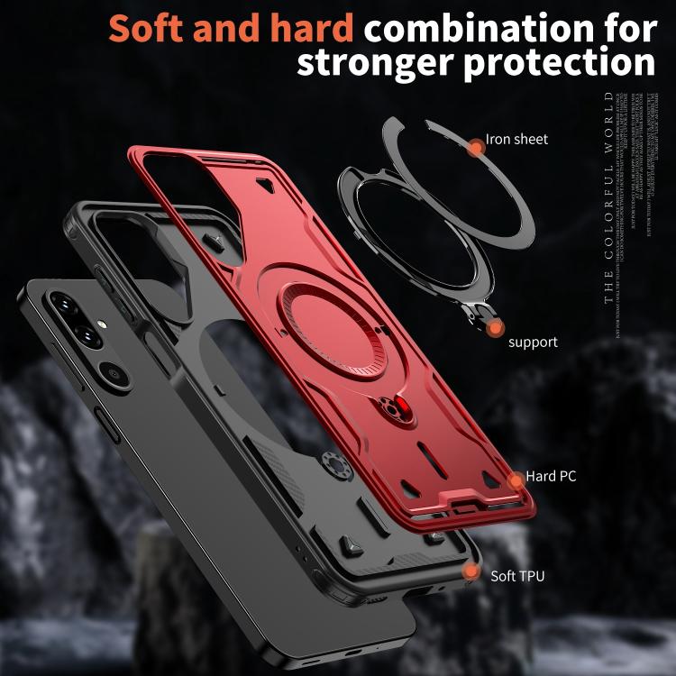 For Samsung Galaxy M16 / F16 5G PC Hybrid TPU Armor MagSafe Ring Holder Phone Case