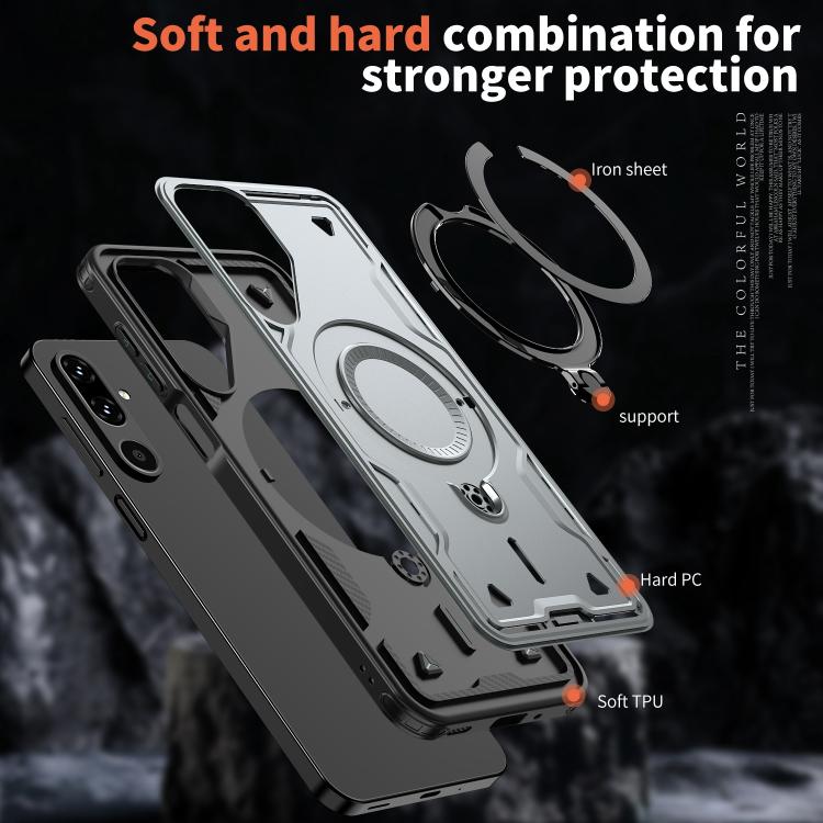 For Samsung Galaxy M16 / F16 5G PC Hybrid TPU Armor MagSafe Ring Holder Phone Case