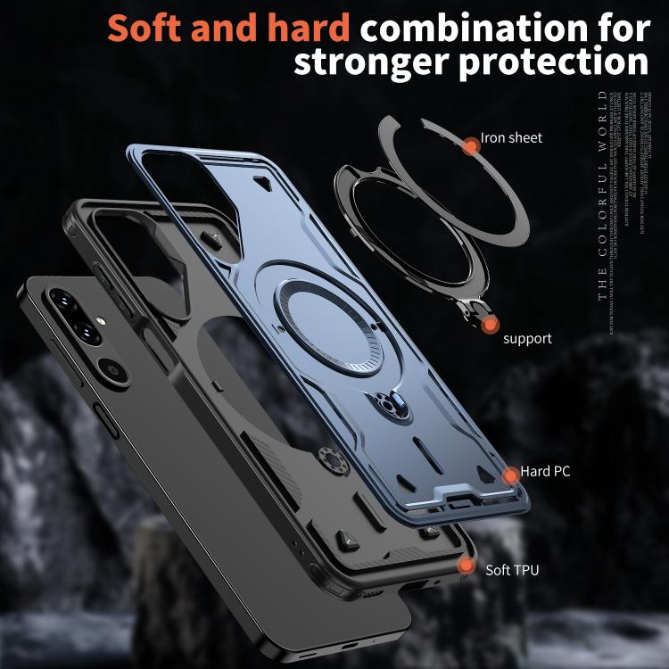 For Samsung Galaxy M16 / F16 5G PC Hybrid TPU Armor MagSafe Ring Holder Phone Case