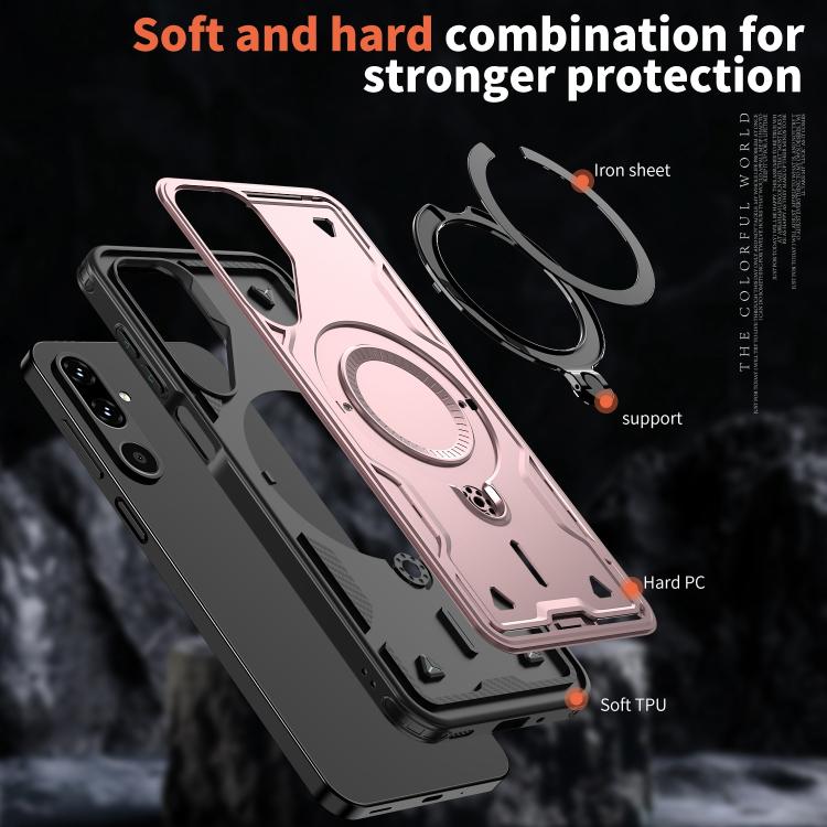 For Samsung Galaxy M16 / F16 5G PC Hybrid TPU Armor MagSafe Ring Holder Phone Case