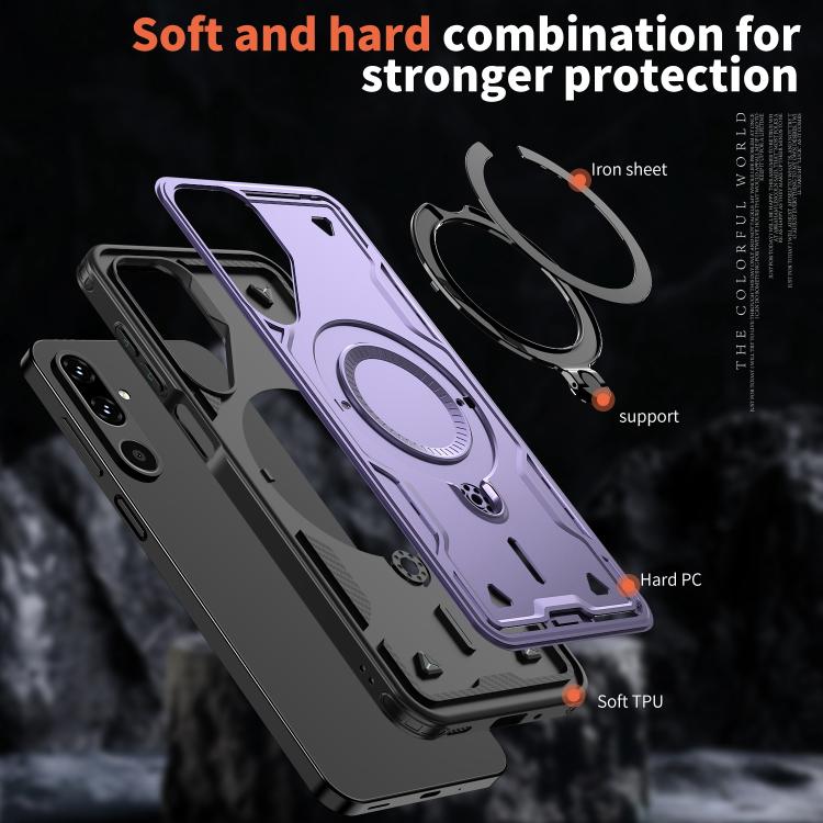 For Samsung Galaxy M16 / F16 5G PC Hybrid TPU Armor MagSafe Ring Holder Phone Case