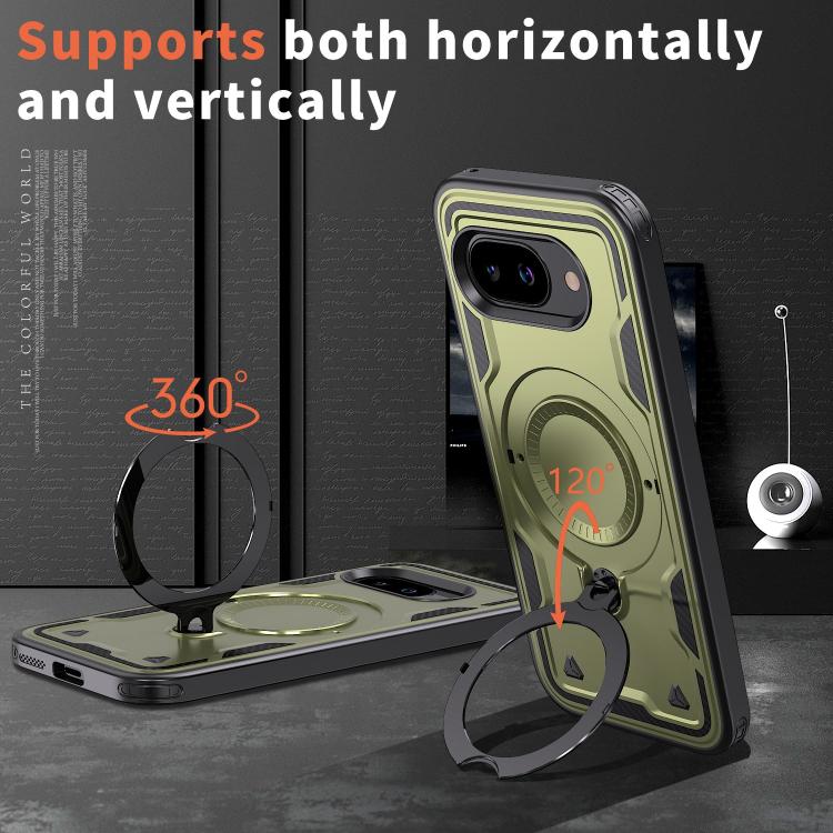 For Google Pixel 9a PC Hybrid TPU Armor MagSafe Ring Holder Phone Case