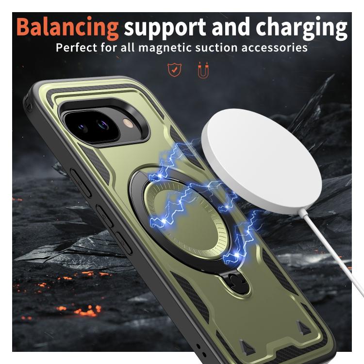 For Google Pixel 9a PC Hybrid TPU Armor MagSafe Ring Holder Phone Case