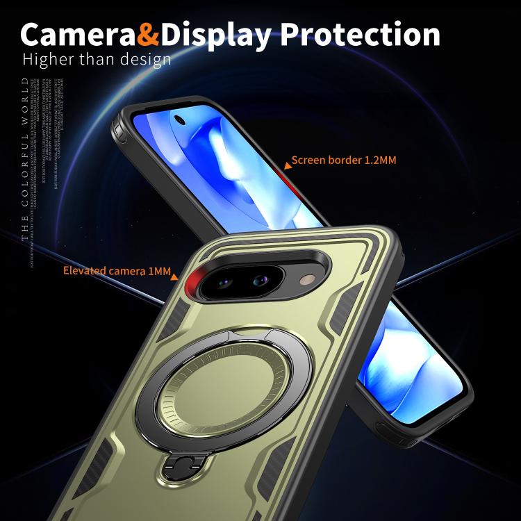 For Google Pixel 9a PC Hybrid TPU Armor MagSafe Ring Holder Phone Case