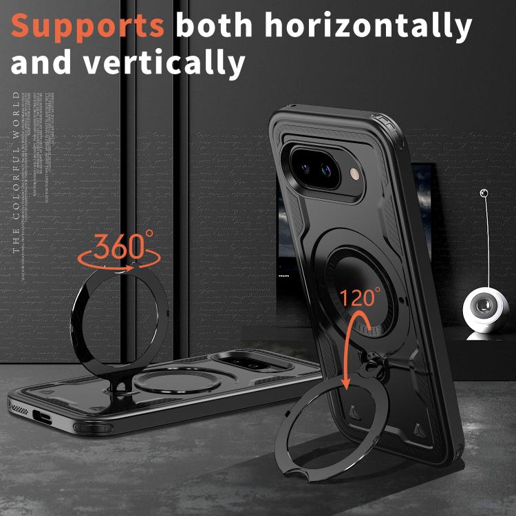 For Google Pixel 9a PC Hybrid TPU Armor MagSafe Ring Holder Phone Case